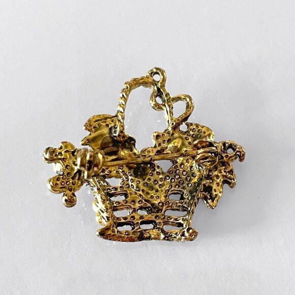 Vintage Floral Fruit Basket Rhinestone Brooch - Picture 4 of 4